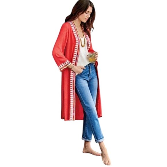 Soft Surroundings NWT $130 Coral Hacienda Topper, Women's M (10-12) - Picture 1 of 10